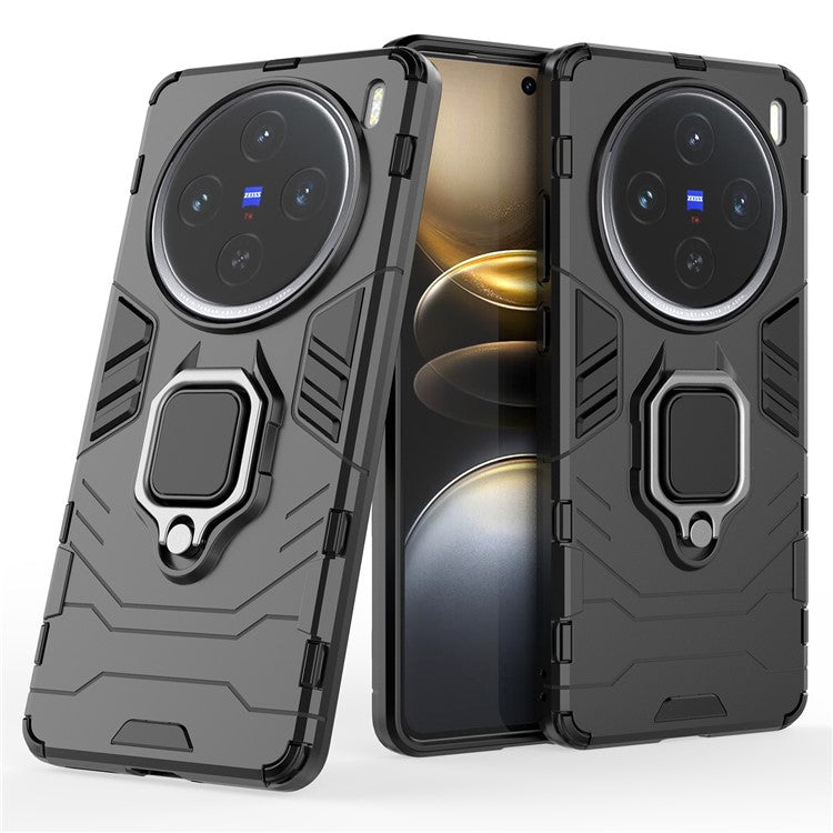 For vivo X100s 5G Case PC+TPU Phone Cover with Anti-Drop Ring Holder - Black