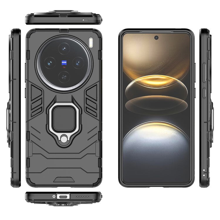 For vivo X100s 5G Case PC+TPU Phone Cover with Anti-Drop Ring Holder - Black