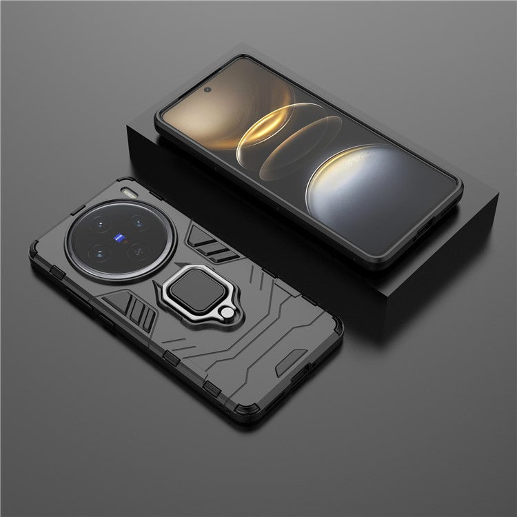 For vivo X100s 5G Case PC+TPU Phone Cover with Anti-Drop Ring Holder - Black