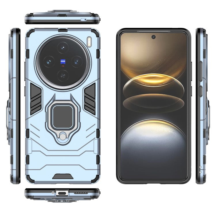 For vivo X100s 5G Case PC+TPU Phone Cover with Anti-Drop Ring Holder - Blue