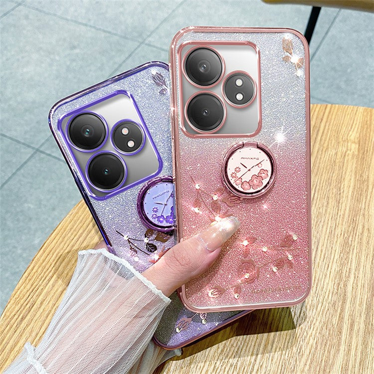 KADEM For Realme GT Neo6 SE 5G Case Kickstand Soft TPU Phone Cover Rhinestone Decor - Rose Gold