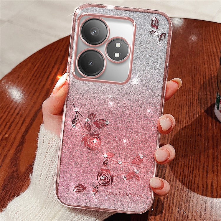 KADEM For Realme GT Neo6 SE 5G Case Floral Pattern TPU Gradient Phone Cover - Rose Gold