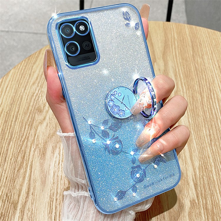 KADEM For Realme V11 5G Case Ring Kickstand TPU Phone Cover Glitter Rhinestone - Blue