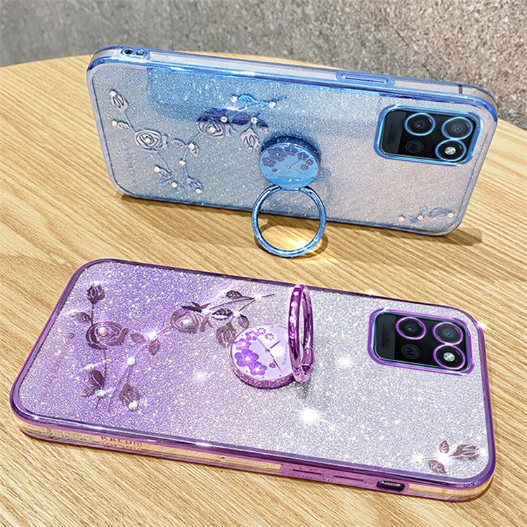 KADEM For Realme V11 5G Case Ring Kickstand TPU Phone Cover Glitter Rhinestone - Blue