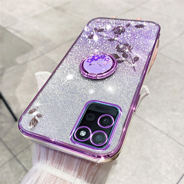 KADEM For Realme V11 5G Case Ring Kickstand TPU Phone Cover Glitter Rhinestone - Purple