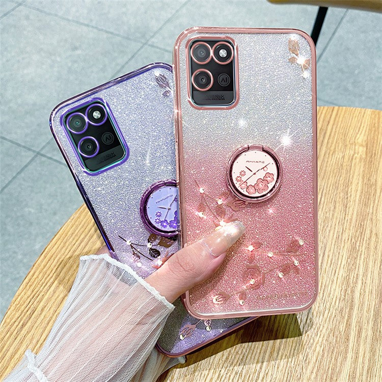 KADEM For Realme V11 5G Case Ring Kickstand TPU Phone Cover Glitter Rhinestone - Purple