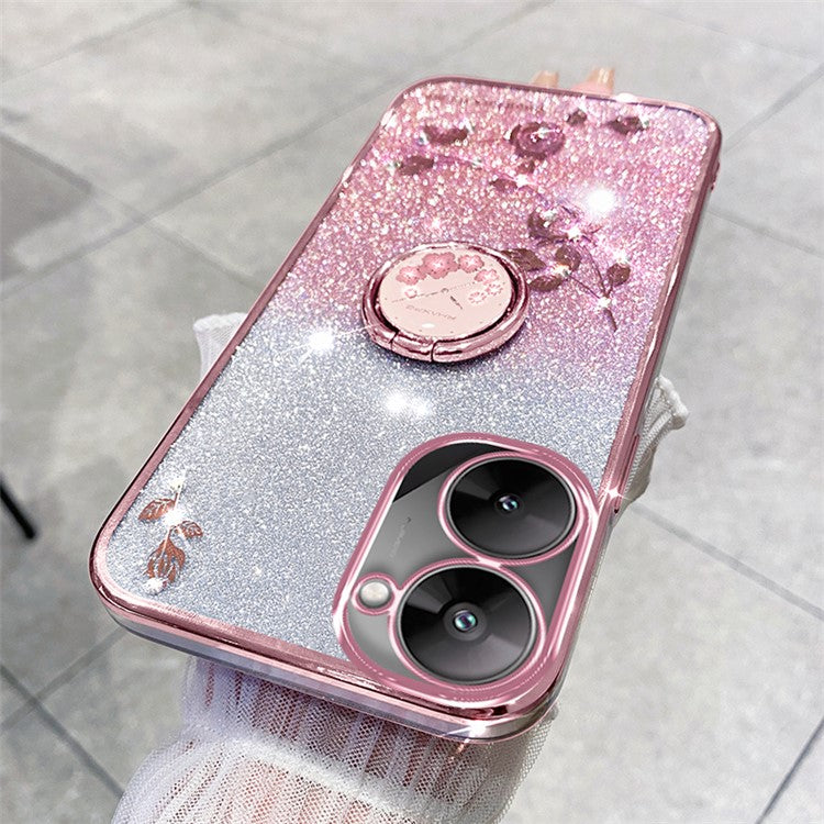 KADEM For Realme V30 5G / V30t Case Floral Glitter Rhinestone TPU Phone Shell with Kickstand - Rose Gold