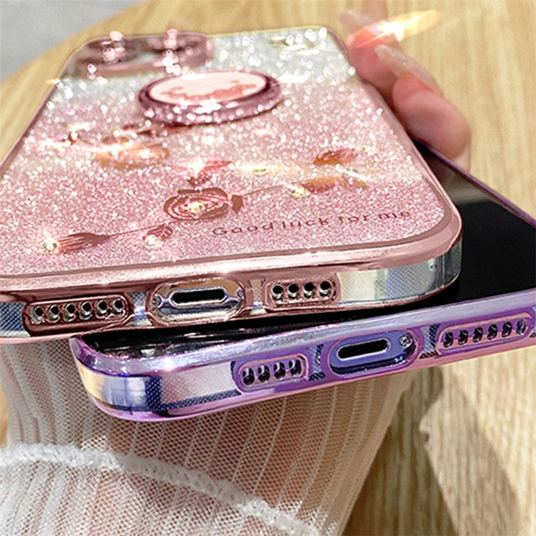KADEM For Realme V30 5G / V30t Case Floral Glitter Rhinestone TPU Phone Shell with Kickstand - Rose Gold