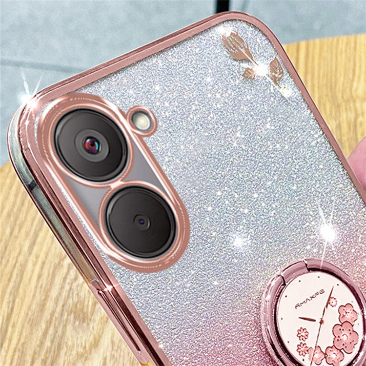 KADEM For Realme V20 5G Kickstand Case Soft TPU Phone Cover Floral Glitter Rhinestone Decor - Rose Gold