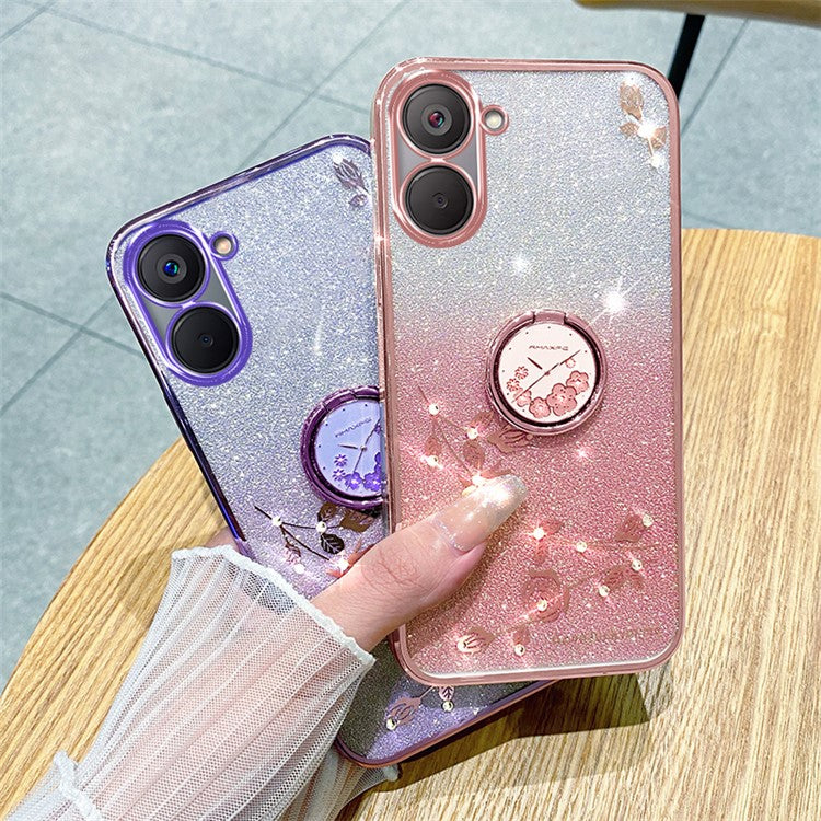 KADEM For Realme V20 5G Kickstand Case Soft TPU Phone Cover Floral Glitter Rhinestone Decor - Rose Gold
