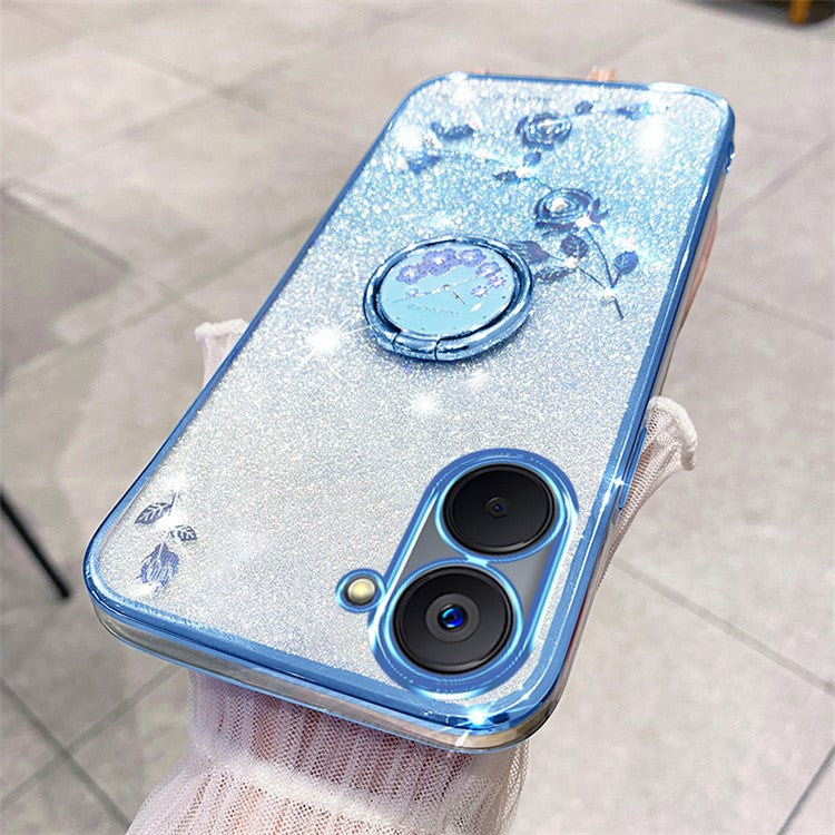 KADEM For Realme V20 5G Kickstand Case Soft TPU Phone Cover Floral Glitter Rhinestone Decor - Blue