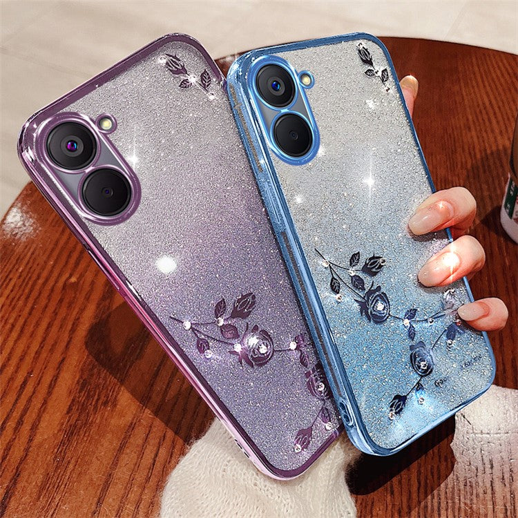 KADEM For Realme V20 5G Case Flower Gradient Bling TPU Phone Cover with Lanyard - Blue