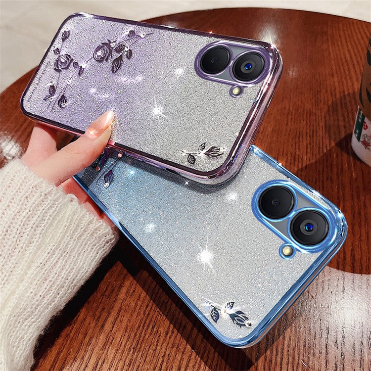 KADEM For Realme V20 5G Case Glitter Rhinestone Decor TPU Phone Cover - Blue
