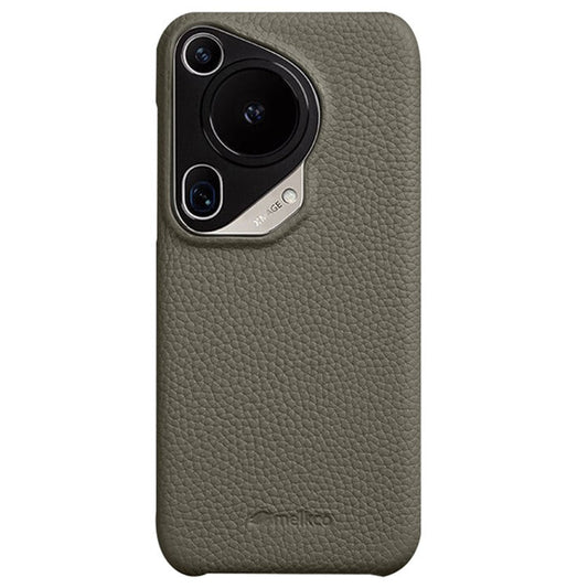 MELKCO For Huawei Pura 70 Ultra Case Incomplete Edge Genuine Cow Leather Coated PC Phone Cover - Grey