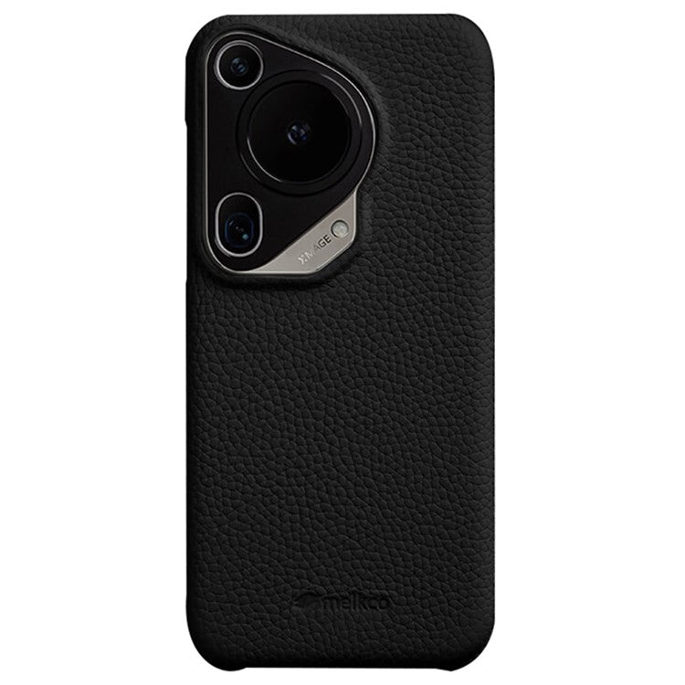 MELKCO For Huawei Pura 70 Ultra Case Incomplete Edge Genuine Cow Leather Coated PC Phone Cover - Black