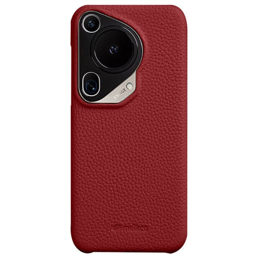MELKCO For Huawei Pura 70 Ultra Case Incomplete Edge Genuine Cow Leather Coated PC Phone Cover - Red