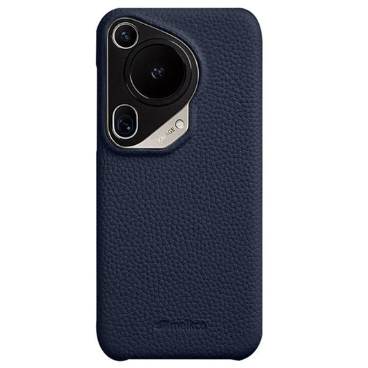 MELKCO For Huawei Pura 70 Ultra Case Incomplete Edge Genuine Cow Leather Coated PC Phone Cover - Dark Blue