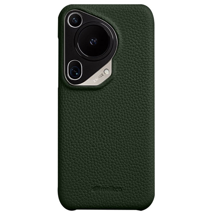 MELKCO For Huawei Pura 70 Ultra Case Incomplete Edge Genuine Cow Leather Coated PC Phone Cover - Green