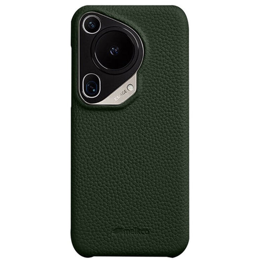 MELKCO For Huawei Pura 70 Ultra Case Incomplete Edge Genuine Cow Leather Coated PC Phone Cover - Green
