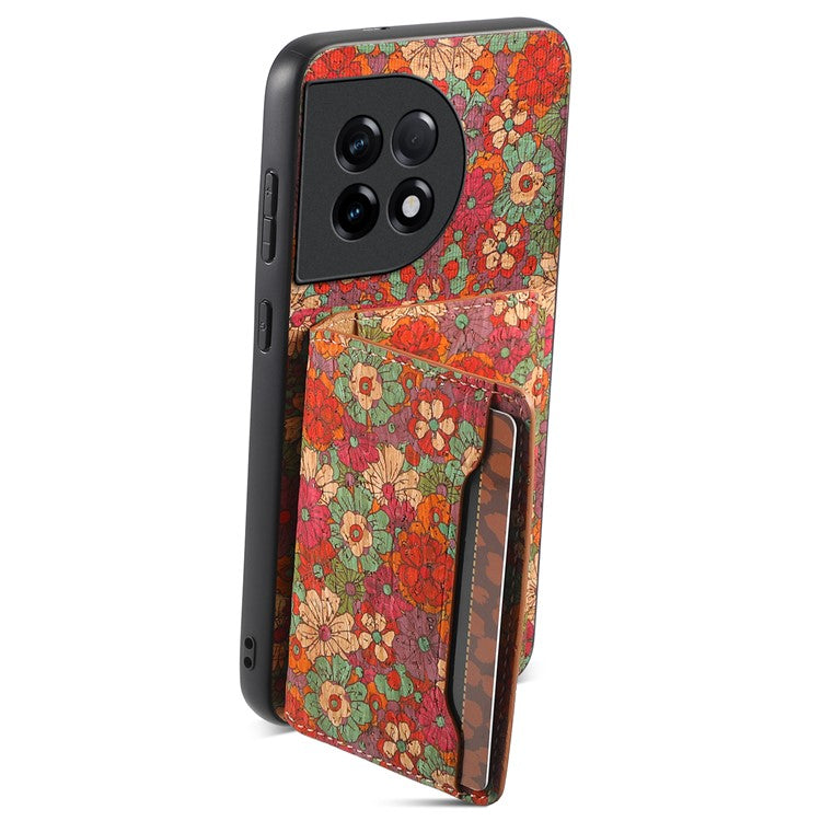 For OnePlus Ace 2 5G / 11R 5G Case Floral Pattern Card Slot Kickstand PU Covered Hybrid Phone Shell - Summer / Red