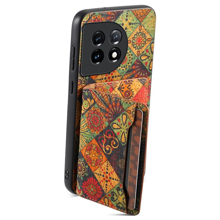 For OnePlus 11 5G Shockproof Case Kickstand Card Slot PU+TPU+PC Phone Shell - Autumn / Yellow