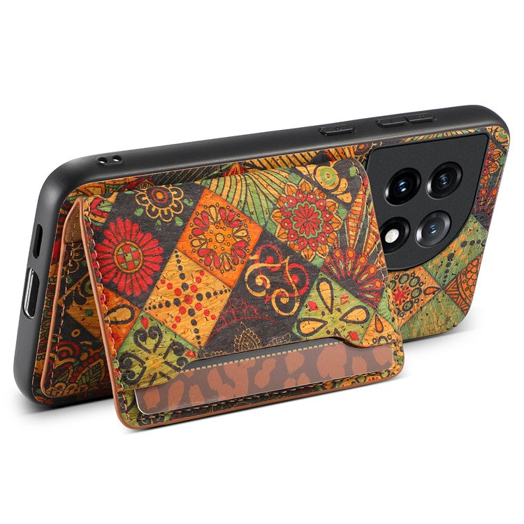 For OnePlus 11 5G Shockproof Case Kickstand Card Slot PU+TPU+PC Phone Shell - Autumn / Yellow