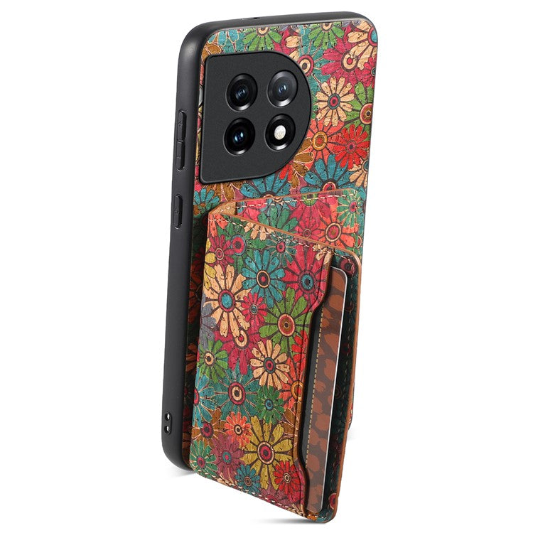 For OnePlus 11 5G Shockproof Case Kickstand Card Slot PU+TPU+PC Phone Shell - Spring / Green