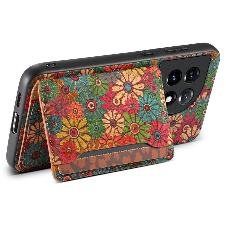 For OnePlus 11 5G Shockproof Case Kickstand Card Slot PU+TPU+PC Phone Shell - Spring / Green