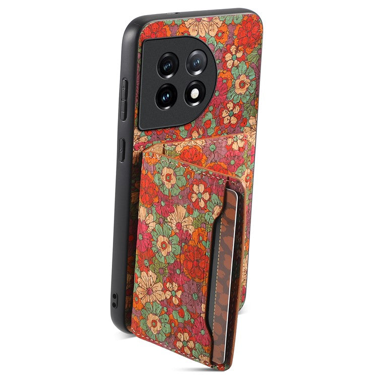 For OnePlus 11 5G Shockproof Case Kickstand Card Slot PU+TPU+PC Phone Shell - Summer / Red