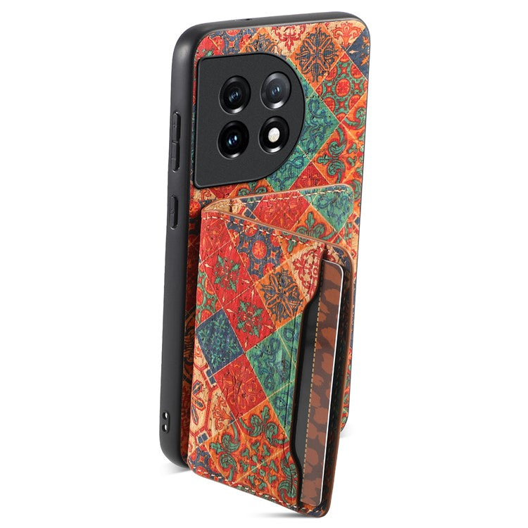 For OnePlus 11 5G Shockproof Case Kickstand Card Slot PU+TPU+PC Phone Shell - Winter / Blue