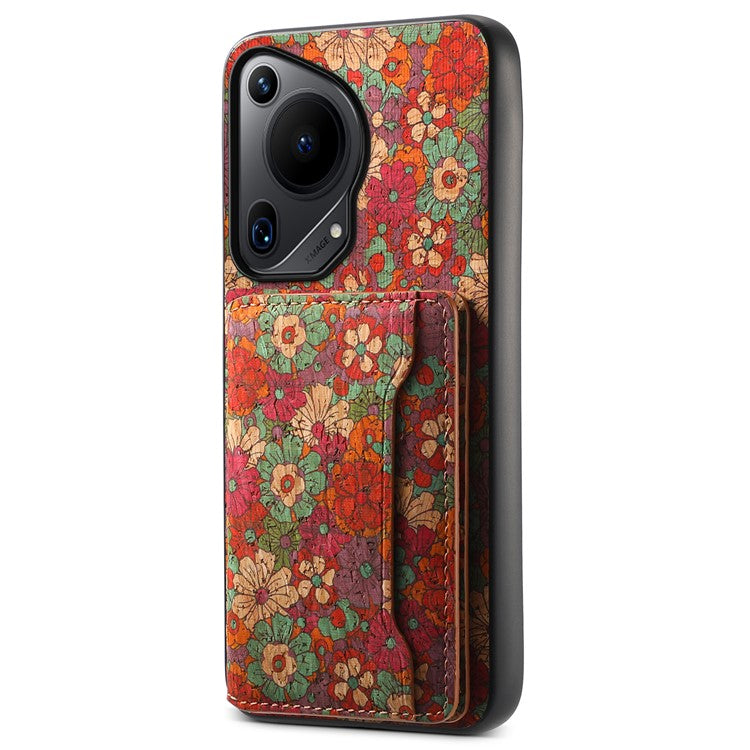 For Huawei Pura 70 Ultra Case with Card Holder Leather Blooming Flower Phone Cover - Summer / Red