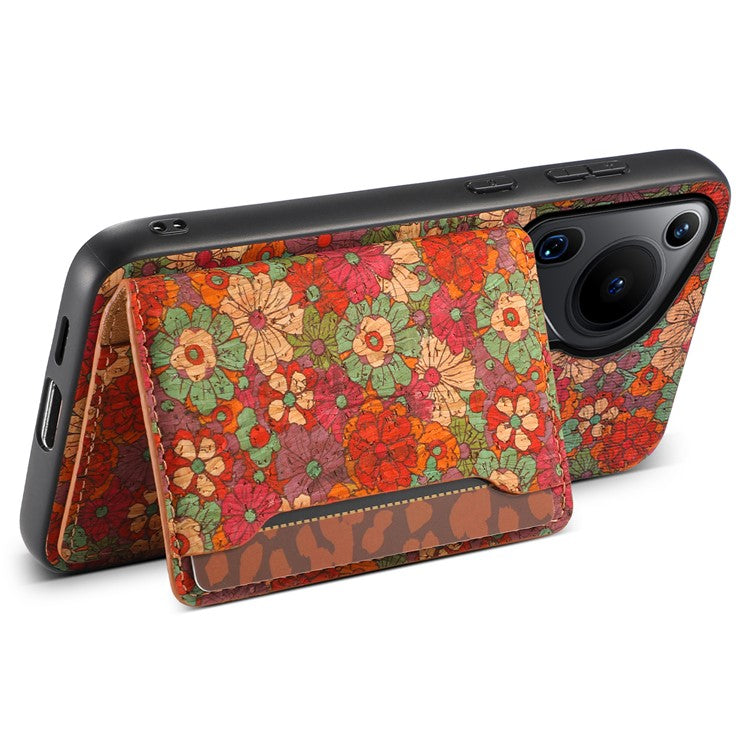 For Huawei Pura 70 Ultra Case with Card Holder Leather Blooming Flower Phone Cover - Summer / Red