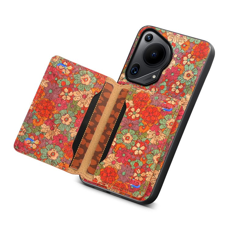For Huawei Pura 70 Ultra Case with Card Holder Leather Blooming Flower Phone Cover - Summer / Red