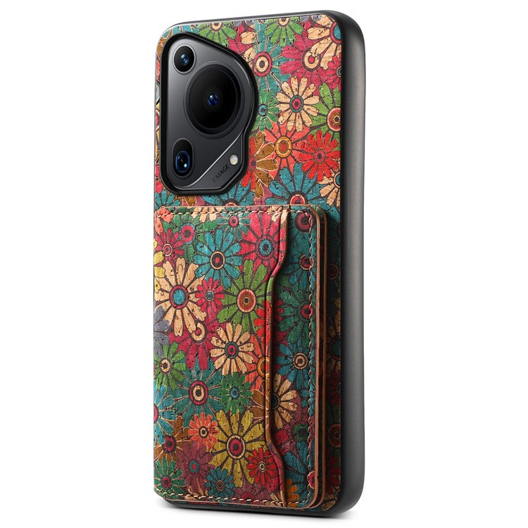 For Huawei Pura 70 Ultra Case with Card Holder Leather Blooming Flower Phone Cover - Spring / Green