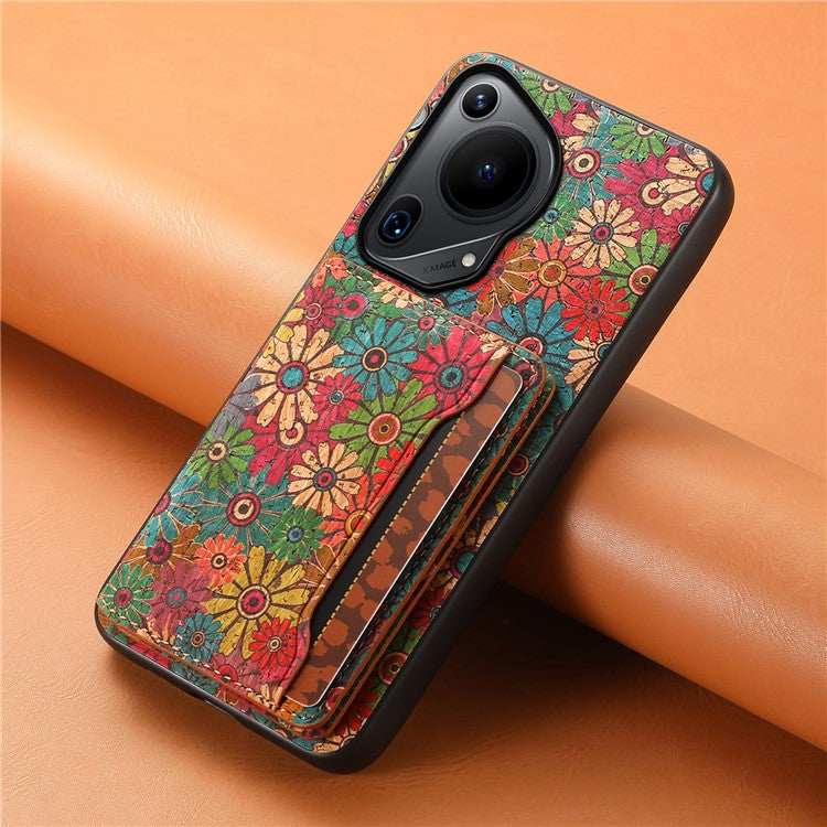 For Huawei Pura 70 Ultra Case with Card Holder Leather Blooming Flower Phone Cover - Spring / Green