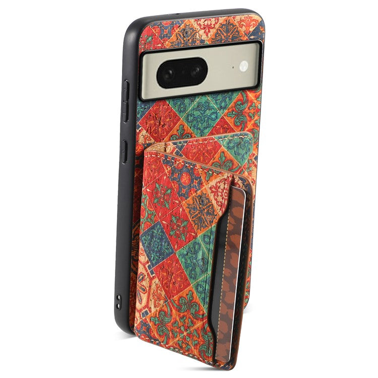 For Google Pixel 8 Case Floral Pattern Card Slot PU+TPU+PC Kickstand Phone Case - Winter / Blue