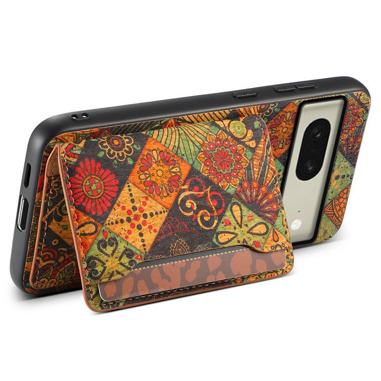 For Google Pixel 8 Case Floral Pattern Card Slot PU+TPU+PC Kickstand Phone Case - Autumn / Yellow