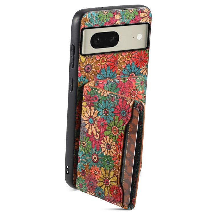 For Google Pixel 8 Case Floral Pattern Card Slot PU+TPU+PC Kickstand Phone Case - Spring / Green