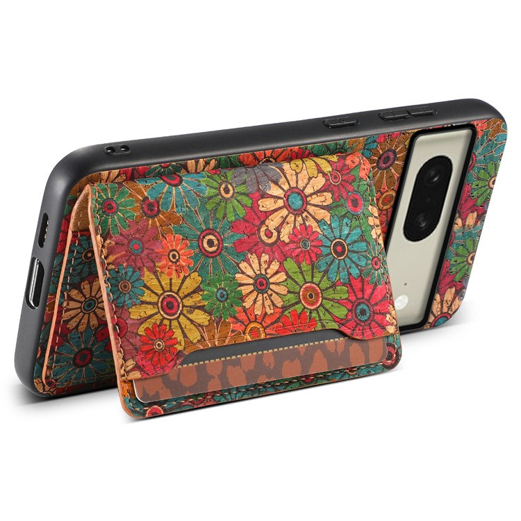 For Google Pixel 8 Case Floral Pattern Card Slot PU+TPU+PC Kickstand Phone Case - Spring / Green