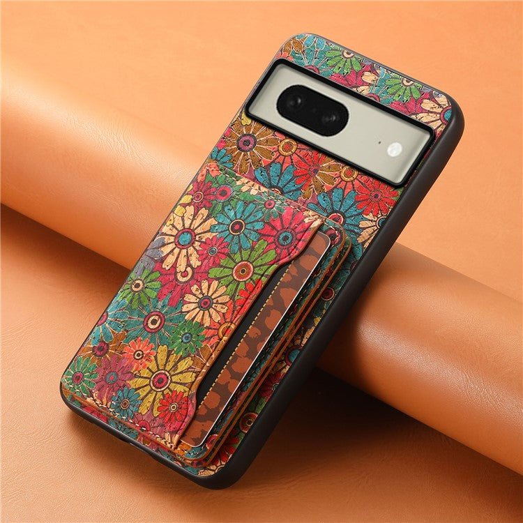 For Google Pixel 8 Case Floral Pattern Card Slot PU+TPU+PC Kickstand Phone Case - Spring / Green