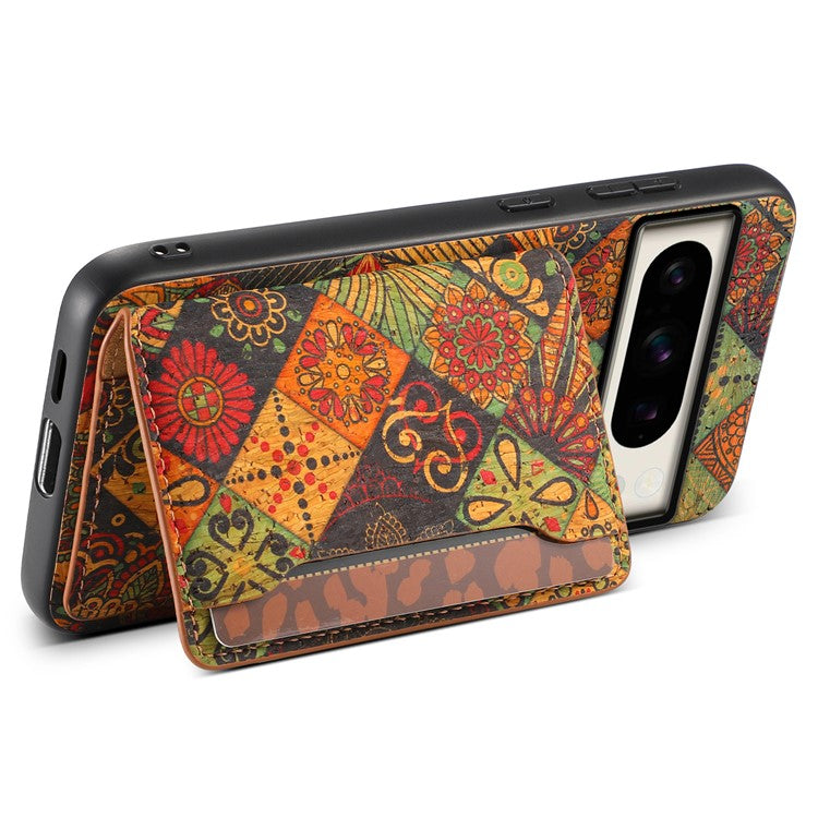 For Google Pixel 8 Pro Case Floral Pattern Card Slot Kickstand PU+TPU+PC Phone Shell - Autumn / Yellow