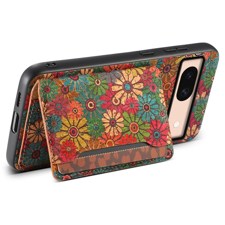 For Google Pixel 8a Case Leather Card Holder Phone Cover Floral Flower Pattern - Spring / Green