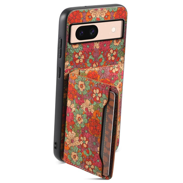 For Google Pixel 8a Case Leather Card Holder Phone Cover Floral Flower Pattern - Summer / Red