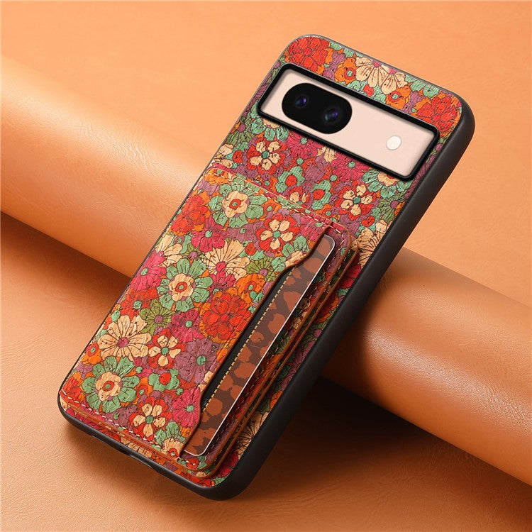 For Google Pixel 8a Case Leather Card Holder Phone Cover Floral Flower Pattern - Summer / Red