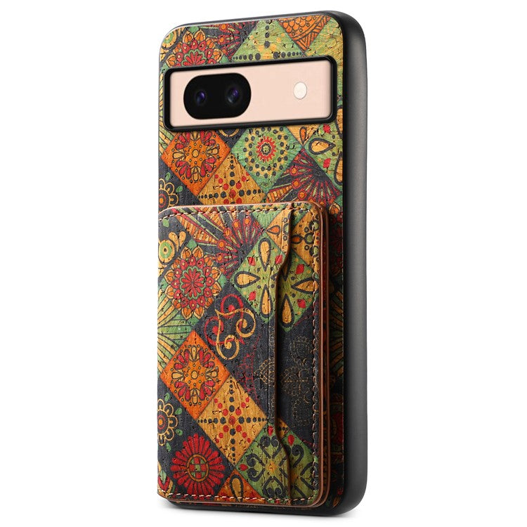 For Google Pixel 8a Case Leather Card Holder Phone Cover Floral Flower Pattern - Autumn / Yellow