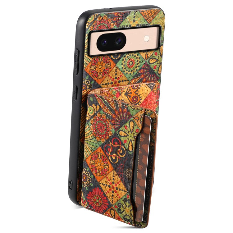 For Google Pixel 8a Case Leather Card Holder Phone Cover Floral Flower Pattern - Autumn / Yellow