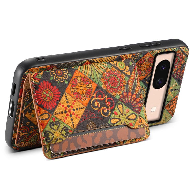 For Google Pixel 8a Case Leather Card Holder Phone Cover Floral Flower Pattern - Autumn / Yellow