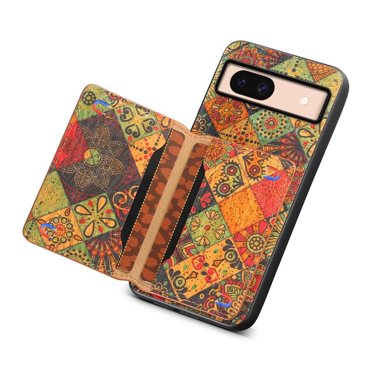For Google Pixel 8a Case Leather Card Holder Phone Cover Floral Flower Pattern - Autumn / Yellow