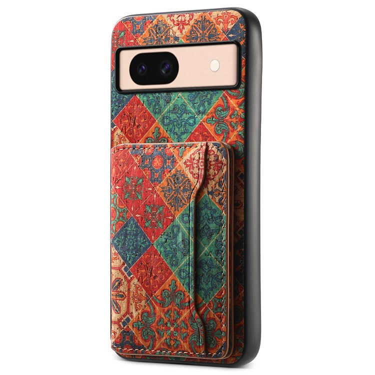 For Google Pixel 8a Case Leather Card Holder Phone Cover Floral Flower Pattern - Winter / Blue