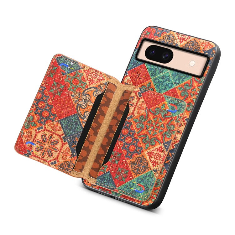 For Google Pixel 8a Case Leather Card Holder Phone Cover Floral Flower Pattern - Winter / Blue